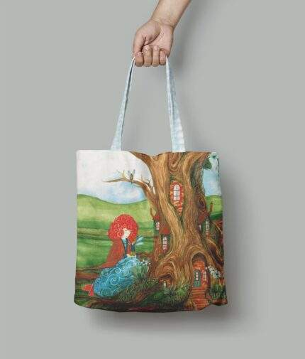 Linen Tote Bag, Fairies Home, Tote bag, 100% linen, Made in Lithuania, Hand Made Tote, Shopping bag, PR2924