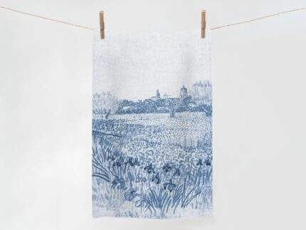100 % Linen towel, View of Arles with Irises in the Foreground, Tea towel, Kitchen towel, Home towel, PR3060