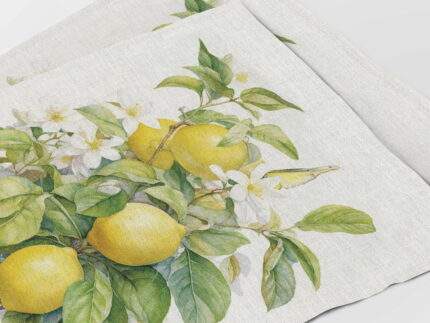 Placemats set, Blossoming Lemon Tree, linen placemats, 100% linen, PR3106
