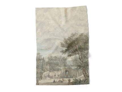 Linen towel, View of the Garden of Villa d’Este in Tivoli, Isaac de Moucheron, c. 1725. Kitchen towel, Home towel, PR3116