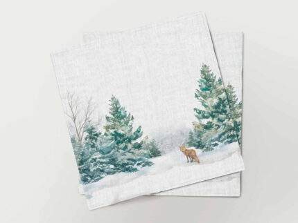 Napkins set, Fox of the Snowy Woods, linen napkins, fabric napkins, PR3281