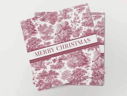 Napkins set, Toile Christmas, Burgundy, linen napkins, fabric napkins, PR3349
