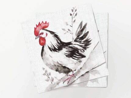 Napkins set, Watercolor Chicken, Rustic table decor, 100% linen, PR3637