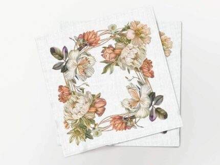 Napkins set, Wedding Frame Flowers, 100% linen, PR3689