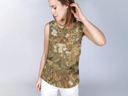 Linen tank top, Myriad Birds, Insects and Flowers Ueno Setsugaku, 100% linen, PR3833