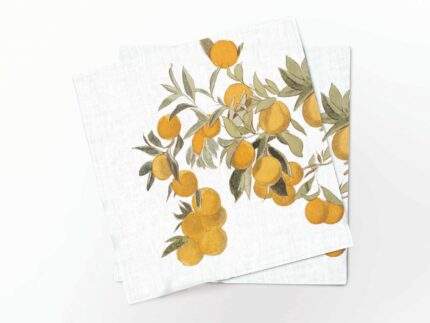 Napkins set, Fruit Trees By Edward Lear, white background, PR3908
