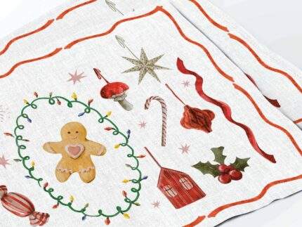 Placemats set, Retro Fir Tree Decor With Frame Candy, PR3981