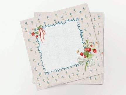 Napkins set, Hand Drawing Border Of Strawberry, PR4017