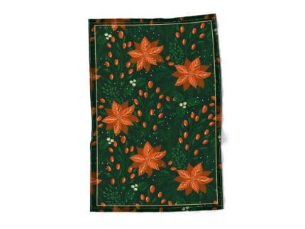 Kitchen towel, Midnight Poinsettia, linen towel, PR4050