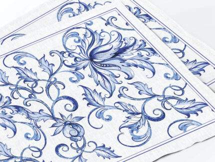 Placemat set, Blue Willow Linen Placemats Set, Chinese Porcelain Art, 100% linen, PR4123
