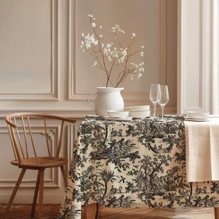 Tablecloth, Toile de Jouy, Jean-Baptiste Marie Huet, Black Edition, 100% linen, PR4142