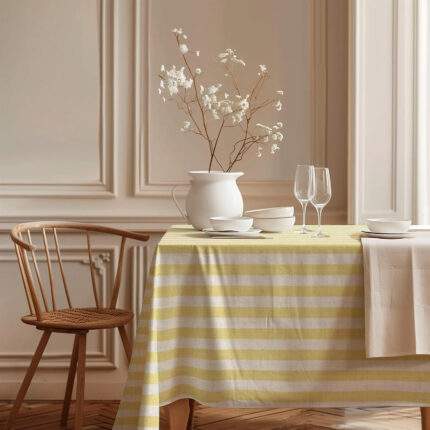 Tablecloth, Yellow Stripes, 100% linen, PR4146