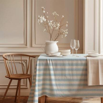Tablecloth, Blue Stripes, 100% linen, PR4154