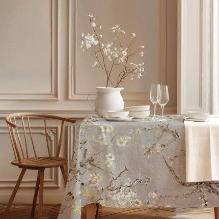 Tablecloth, Van Gogh Almond Blossom, Silver Gray, 100% linen, PR4150