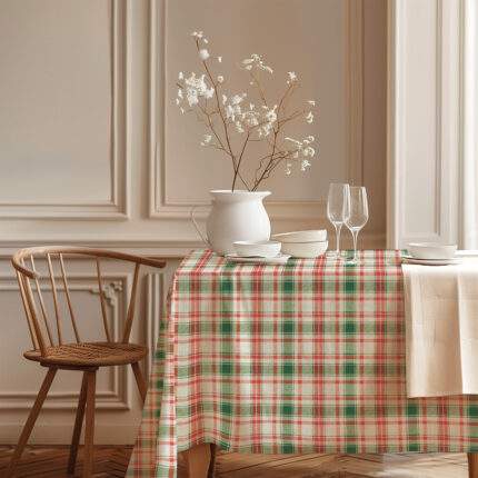 Tablecloth, Festive Red and Green Plaid, 100% linen, PR4195