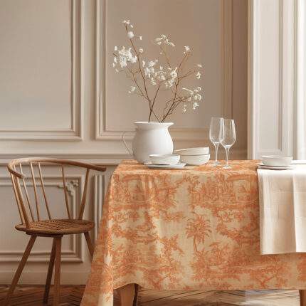 Tablecloth, Orange Toile de Jouy, 100% linen, PR4169