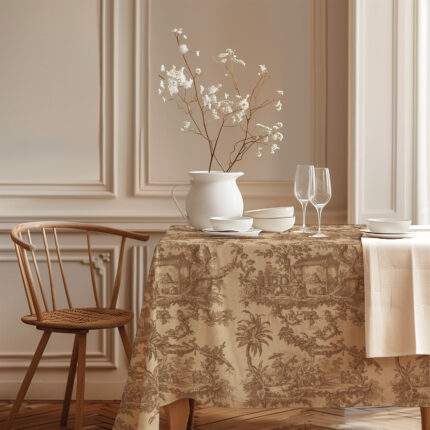 Tablecloth, Brown Toile de Jouy, 100% linen, PR4165